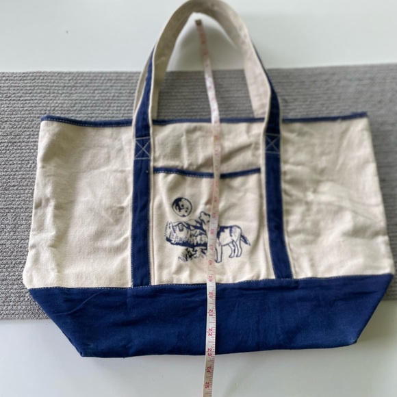 Vintage Ivory Navy Blue Embroidered Wolf Boat Oversized Tote Bag Fisherman Style - Picture 4 of 9